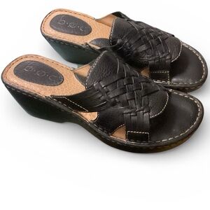 Emille Born Concept BOC Black Wedge Sandals Size 7